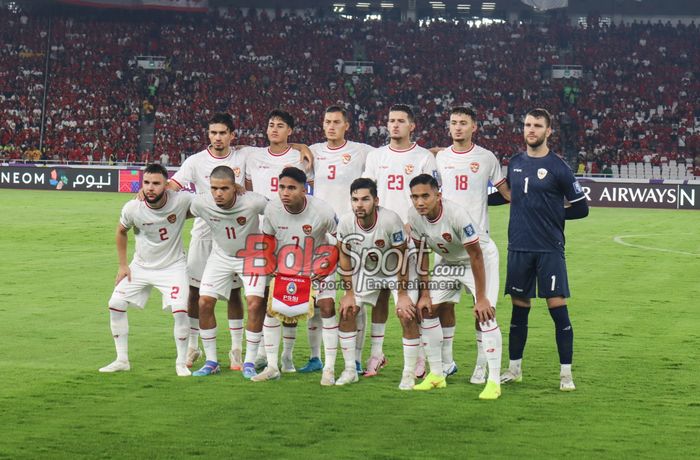 Starting line-up Timnas Indonesia ketika menghadapi Australia di Stadion Utama Gelora Bung Karno, Senayan, Jakarta, Selasa (10/9/2024).