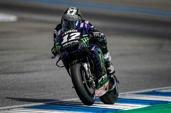 Pembalap Monster Energy Yamaha, Maverick Vinales pada sesi latihan bebas hari pertama MotoGP Thailand 2019, Jumat (4/10/2019)