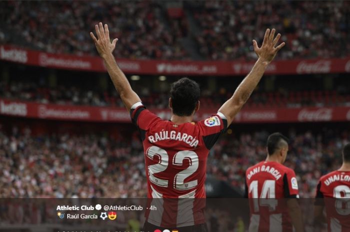 Raul Garcia saat mencetak gol untuk Athletic Bilbao ke gawang Alaves pada laga Liga Spanyol jornada kelima, Minggu (22/9/2019)