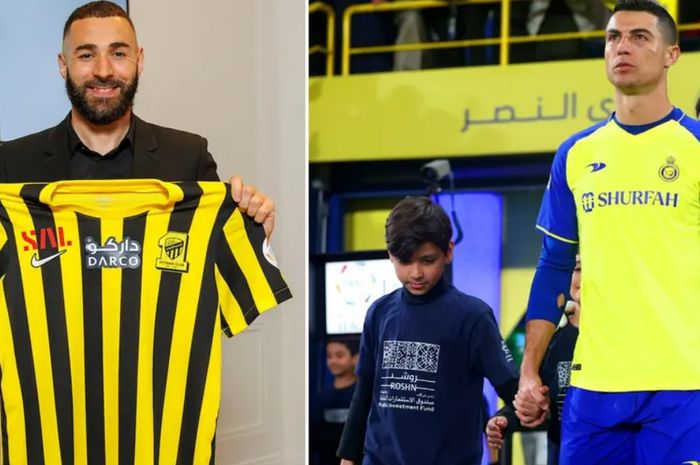 Dua mantan pemain Real Madrid, Karim Benzema dan Cristiano Ronaldo di Liga Arab Saudi.