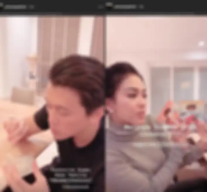 Reino Barack saat mencicipi puding dari Syahrini dan membantu Syahrini promo iklan.