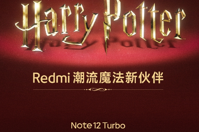 Poster kolaborasi Redmi dan waralaba Harry Potter pada Redmi Note 12 Turbo. 
