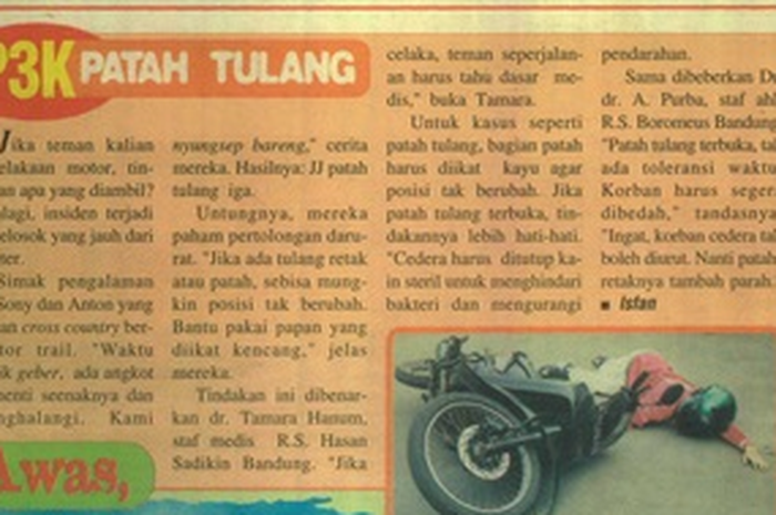 5 Tips Pertolongan Pertama Saat Kecelakaan ala MOTOR Plus Edisi Pertama 1999