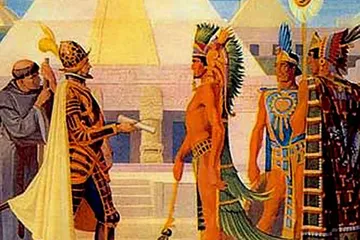 Pertemuan Cortez dengan penguasa Aztec, Montezuma.