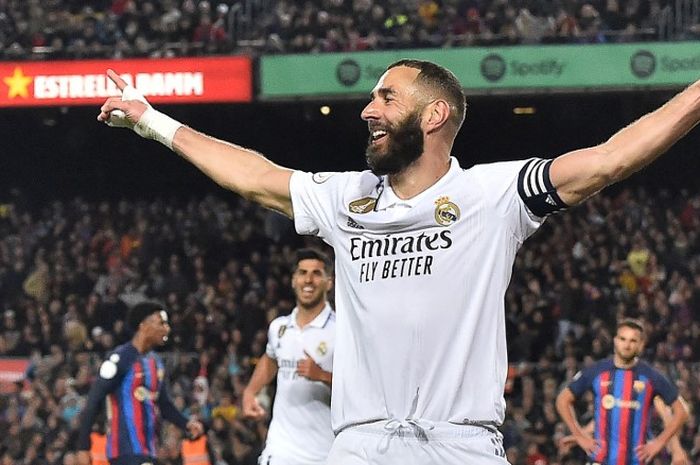 Karim Benzema cetak hattrick dalam El Clasico Barcelona vs Real Madrid pada semifinal Copa del Rey di Camp Nou (5/4/2023).