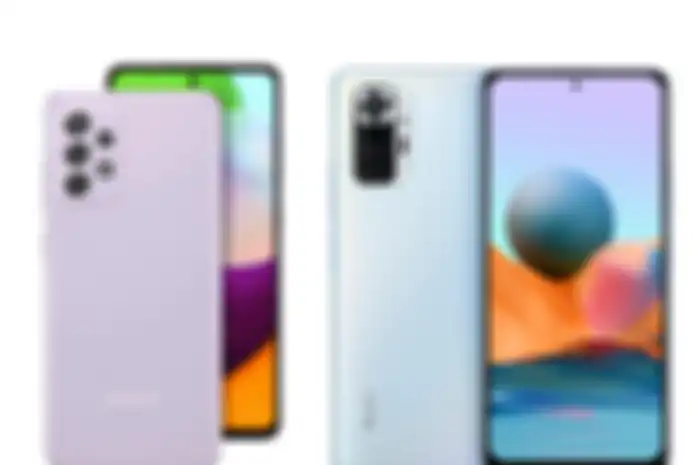 Samsung Galaxy A52 (Kiri) vs Xiaomi Redmi Note 10 Pro (Kanan).