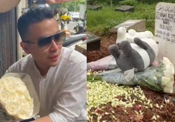 Pilu, Anggi Pratama Pakai Baju Koko Pemberian Stevie Agnecya saat Nyekar, Ajak Anak-anak Bawa Bunga ke Makam sang Istri