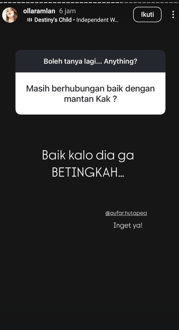 Olla Ramlan mengaku masih berhubungan baik dengan mantan suami, Aufar Hutapea.