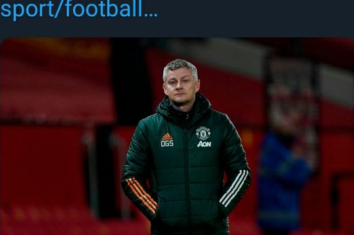 Ekspresi pelatih Manchester United, Ole Gunnar Solskjaer.