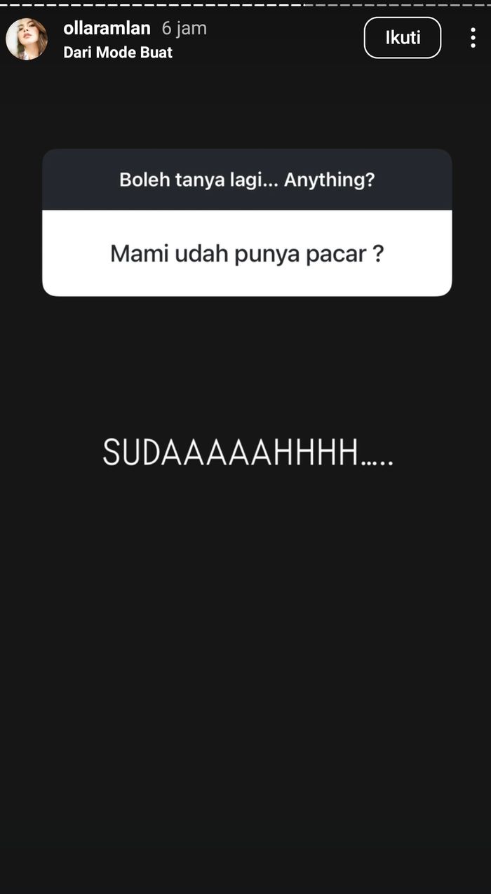 Olla Ramlan mengaku sudah punya pacar.