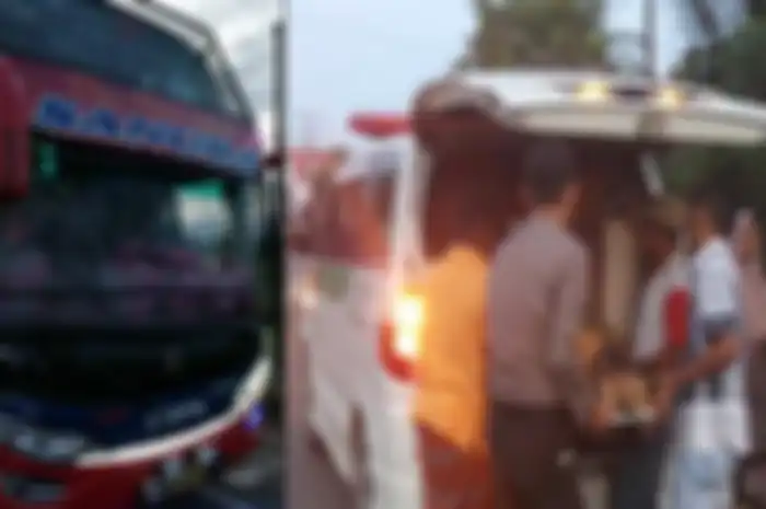 Tabrakan bus dengan becak motor