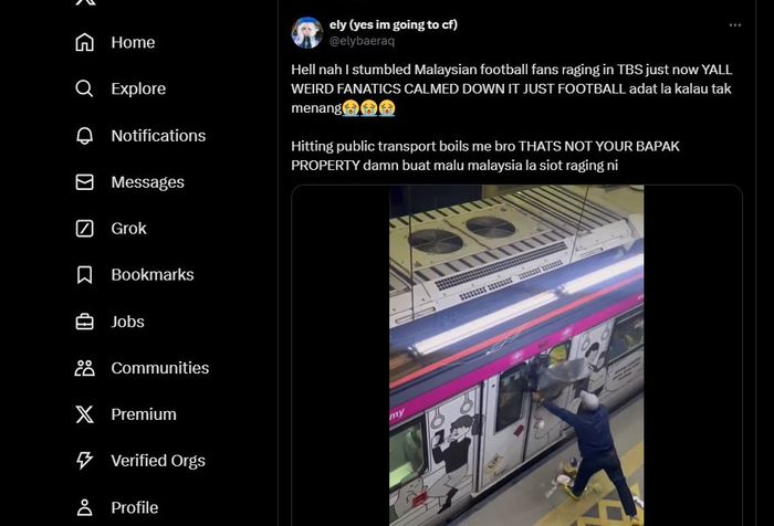 Diduga fans Malaysia merusak transportasi publik usai laga melawan Singapura di ASEAN Cup 2024.