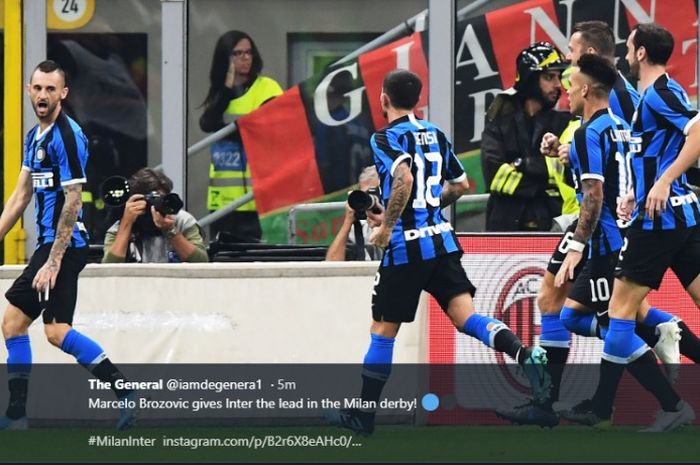 Marcelo Brozovic mencetak gol untuk Inter Milan kontra AC Milan di Liga Italia, Minggu (22/9/2019)