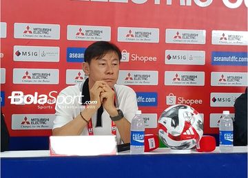 Pelatih Timnas Indonesia, Shin Tae-yong pada sesi konferensi pers usai laga lawan Laos di ASEAN Cup 2024 pada Kamis (12/12/2024) malam WIB