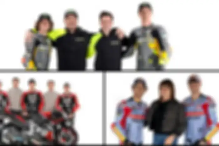 Pertama di MotoGP Qatar 2022, pertama kali skuat milik Valentino Rossi ikut kelas MotoGP (atas). Aprilia Racing pertama berstatus tim MotoGP pabrikan (kiri bawah) dan Nadia Padovani team principal wanita pertama di MotoGP