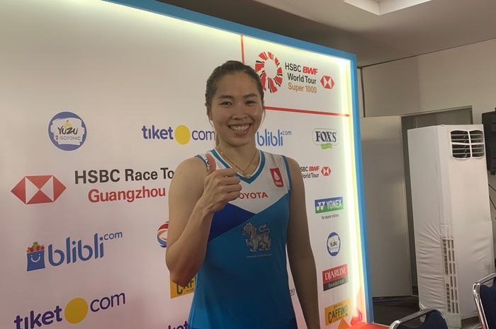 Pebulu tangkis tunggal putri Thailand, Ratchanok Intanon, pada konferensi pers Indonesia Open 2019 di Istora Senayan, Jakarta, Kamis (18/7/2019).