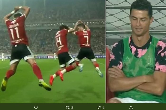 Cristiano Ronaldo cuma menyeringai menyaksikan Cesinha dan rekannya menirukan selebrasi 