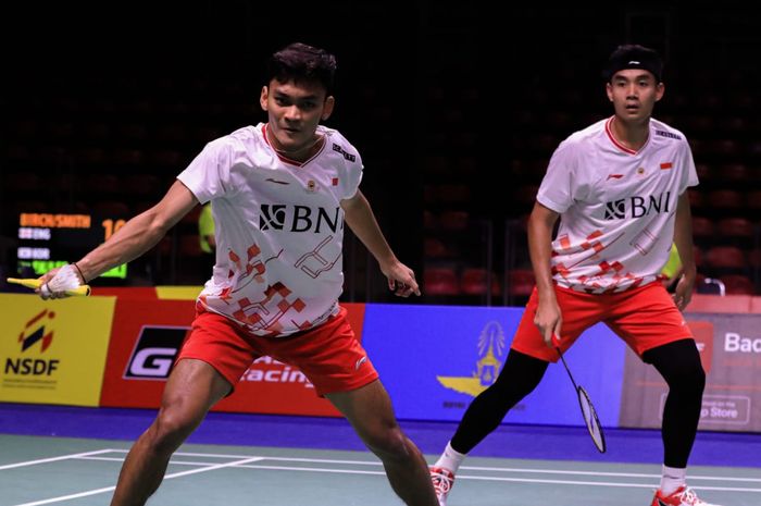 Ganda putra Indonesia, Muhammad Shohibul Fikri/Bagas Maulana saat beraksi di babak kedua Thailand Open 2023, di Indoor Stadium Huamark, Bangkok, Thailand, Kamis (1/6/2023)