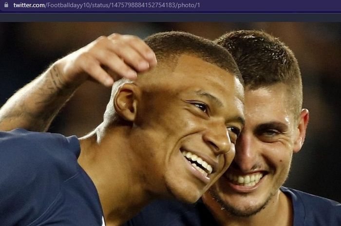 Dua pemain Paris Saint-Germain, Kylian Mbappe (kiri) dan Marco Veratti.