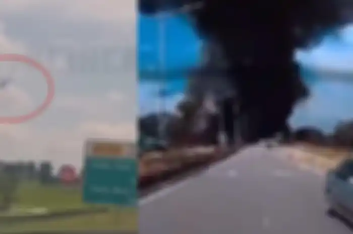 Detik-detik sebuah pesawat jatuh di jalan tol di Malaysia, langsung menukik tajam meledak di darat