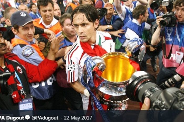 Filippo Inzaghi saat membawa AC Milan menjuarai Liga Champions 2006-2007.