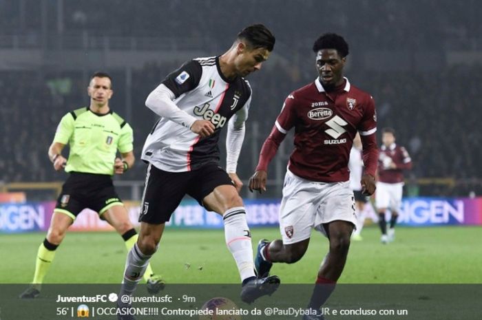 Aksi Cristiano Ronaldo saat Juevntus melawan Torino di Liga Italia, Minggu (3/11/2019)