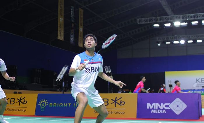 Pasangan ganda putra Rahmat Hidayat/Pramudya Kusumawardana di ajang Indonesia Masters 2022.