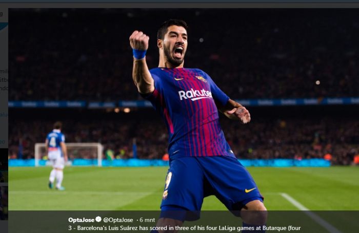 Luis Suarez saat mencetak gol untuk Barcelona ke gawang Leganes pada laga Liga Spanyol, Sabtu (23/11/2019)