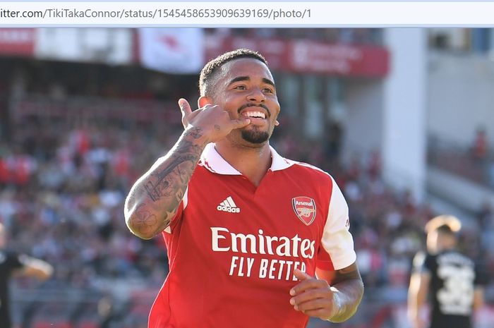 Gabriel Jesus mencetak gol dalam debut di Arsenal saat uji coba lawan Nuernberg (8/7/2022).