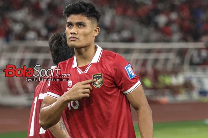 Ramadhan Sananta sedang melakukan selebrasi seusai mencetak gol dalam laga Kualifikasi Piala Dunia 2026 antara timnas Indonesia versus timnas Brunei Darussalam di Stadion Utama Gelora Bung Karno, Senayan, Jakarta, Kamis (12/10/2023).