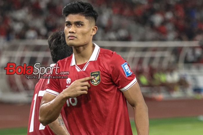 Ramadhan Sananta sedang melakukan selebrasi seusai mencetak gol dalam laga Kualifikasi Piala Dunia 2026 antara timnas Indonesia versus timnas Brunei Darussalam di Stadion Utama Gelora Bung Karno, Senayan, Jakarta, Kamis (12/10/2023).