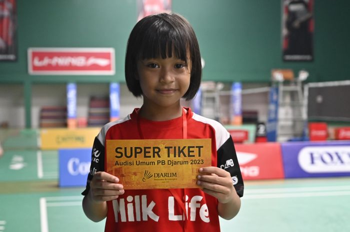 Penerima Super Tiket pilihan Tim Pencari Bakat Audisi umum PB Djarum 2023, Maila Alfi Rahmah, asal Mahakam Ulu, Kalimantan Timur.