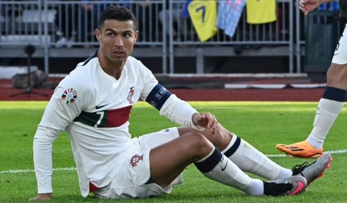 Cristiano Ronaldo dalam laga kontra Islandia pada Kualifikasi EURO 2024.