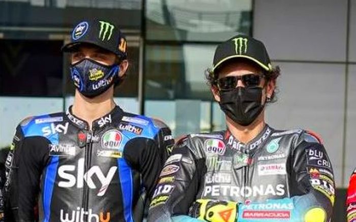 Sebagian dari wakil Italia pada kejuaraan dunia MotoGP 2021 (dari kiri ke kanan), Franco Morbidelli, Luca Marini, Valentino Rossi, dan Francesco Bagnaia.