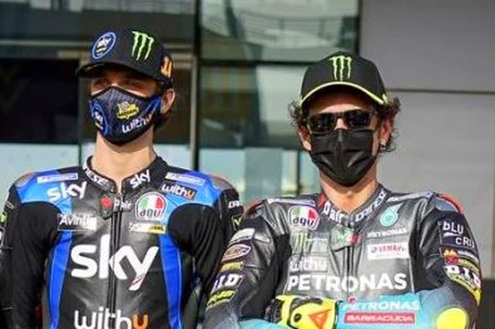 Sebagian dari wakil Italia pada kejuaraan dunia MotoGP 2021 (dari kiri ke kanan), Franco Morbidelli, Luca Marini, Valentino Rossi, dan Francesco Bagnaia.