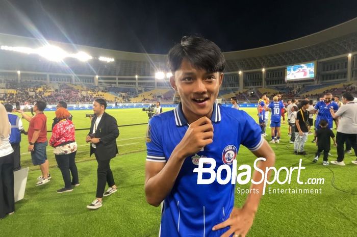 Bek kanan Arema FC, Achmad Maulana Syarif saat ditemui pasca-final Piala Presiden 2024 lawan Borneo FC di Stadion Manahan, Solo pada Minggu (4/8/2024).