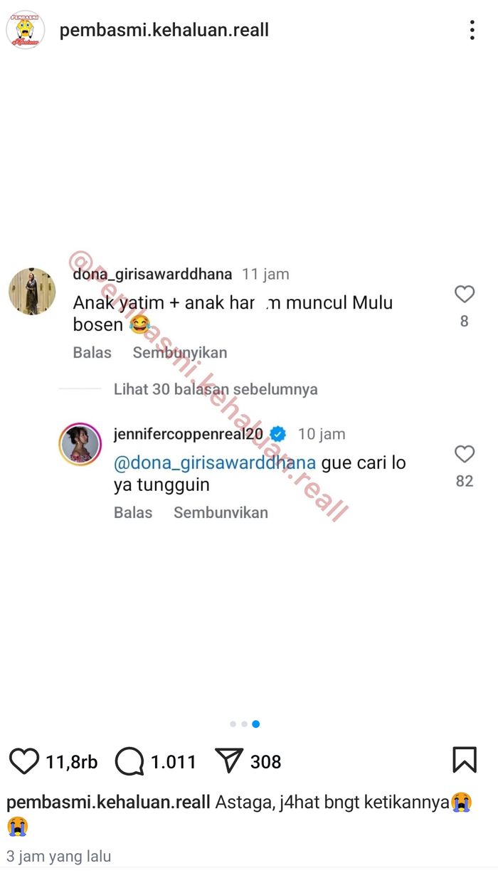 Jennifer Coppen tegas balas komentar netizen yang menghina anaknya.