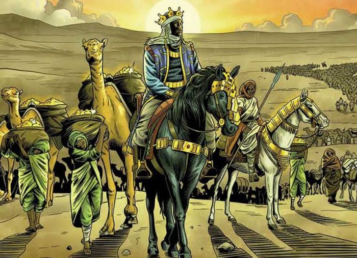 Perjalanan haji Mansa Musa dan pasukannya dengan membawa sejumlah emas untuk dibagikan kepada penduduk dan Sultan Mesir.