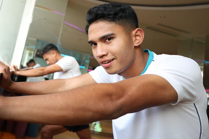 Marselino Ferdinan dalam sesi latihan gym Timnas Indonesia di Surabaya,Selasa (6/6/2023)