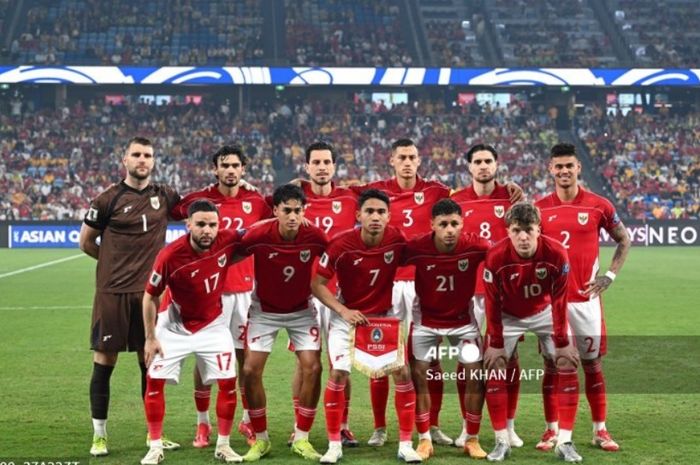 Skuad Timnas Indonesia saat menghadapi tuan rumah Australia dalam laga lanjutan Kualifikasi Piala Dunia 2026 zona Asia.