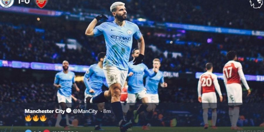 Gol Kilat Sergio Aguero Bikin Manchester City Unggul atas Arsenal