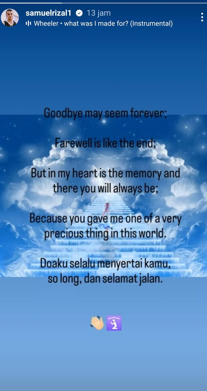 Unggahan Samuel Rizal atas kepergians sang mantan istri, Stevie Agnecya.