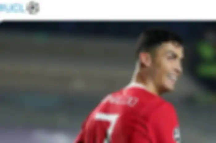 Striker Manchester United, Cristiano Ronaldo, merayakan gol dalam laga Grup F Liga Champions kontra Atalanta di Stadio di Bergamo, Selasa (2/11/2021).