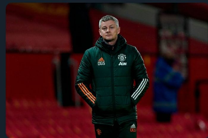 Ekspresi pelatih Manchester United, Ole Gunnar Solskjaer.