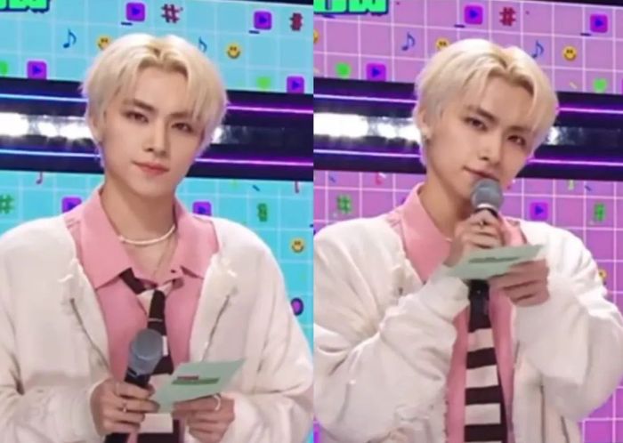 Ekspresi Xiaojun WAYV saat MC dan menyambut penampilan Lucas