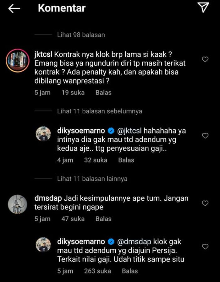 Ketua The Jak Mania, Diky Soemarno, mengungkapkan alasan lain di balik kepergian Marc Klok dari Persija.