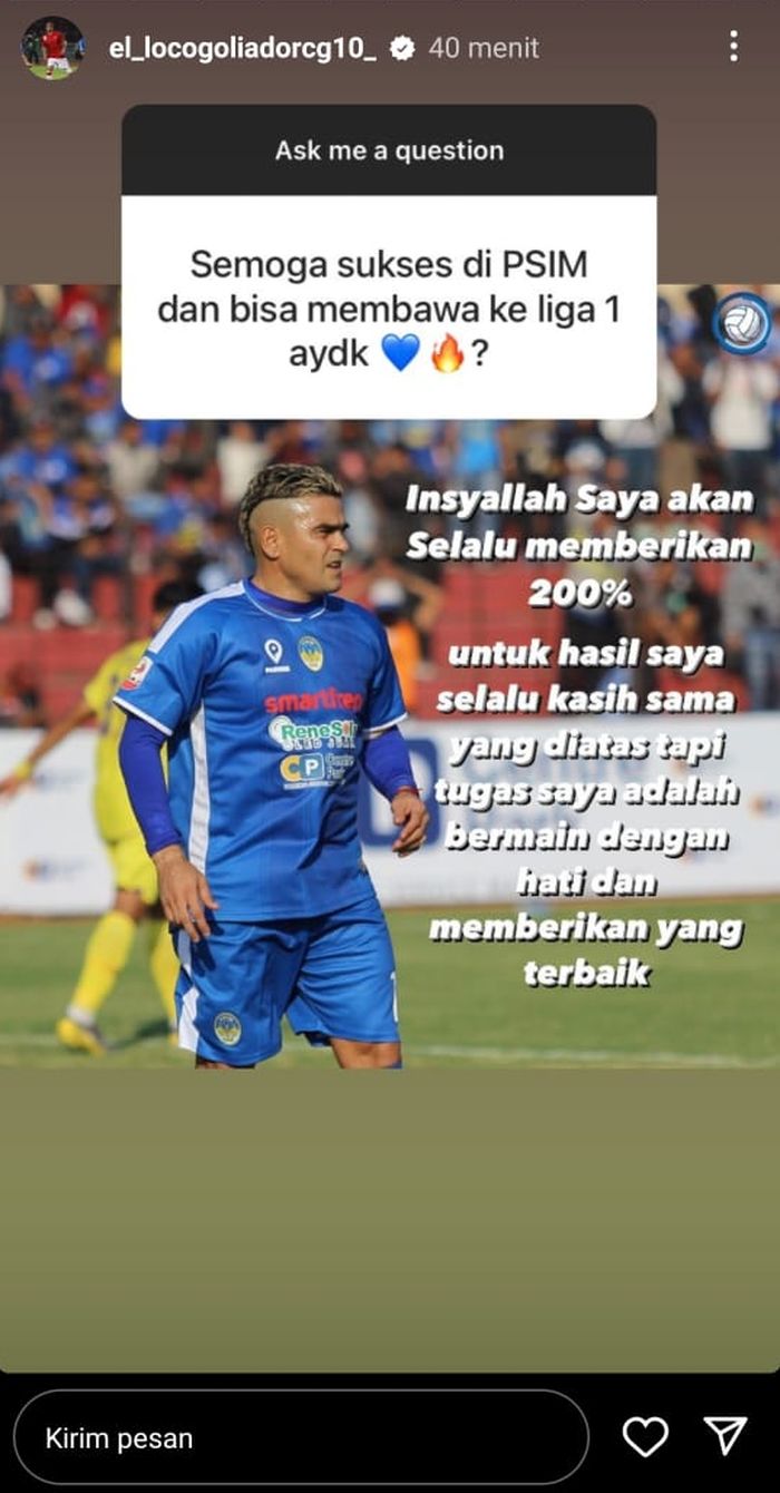 Unggahan instastory Cristian Gonzales.