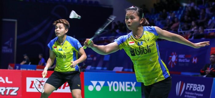 Ganda putri Indonesia, Greysia Polii/Apriyani Rahayu kala berlaga pada babak kesatu French Open 2019 Selasa (22/10/2019)