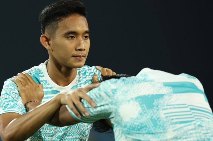 Pemain belakang Timnas Indonesia, Rizky RIdho jelang laga di markas Vietnam