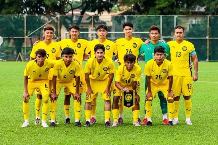 Skuad Timnas U-23 Malaysia saat menjalani laga uji coba jelang ASEAN Cup U-23 2025 melawan PDRM FC.